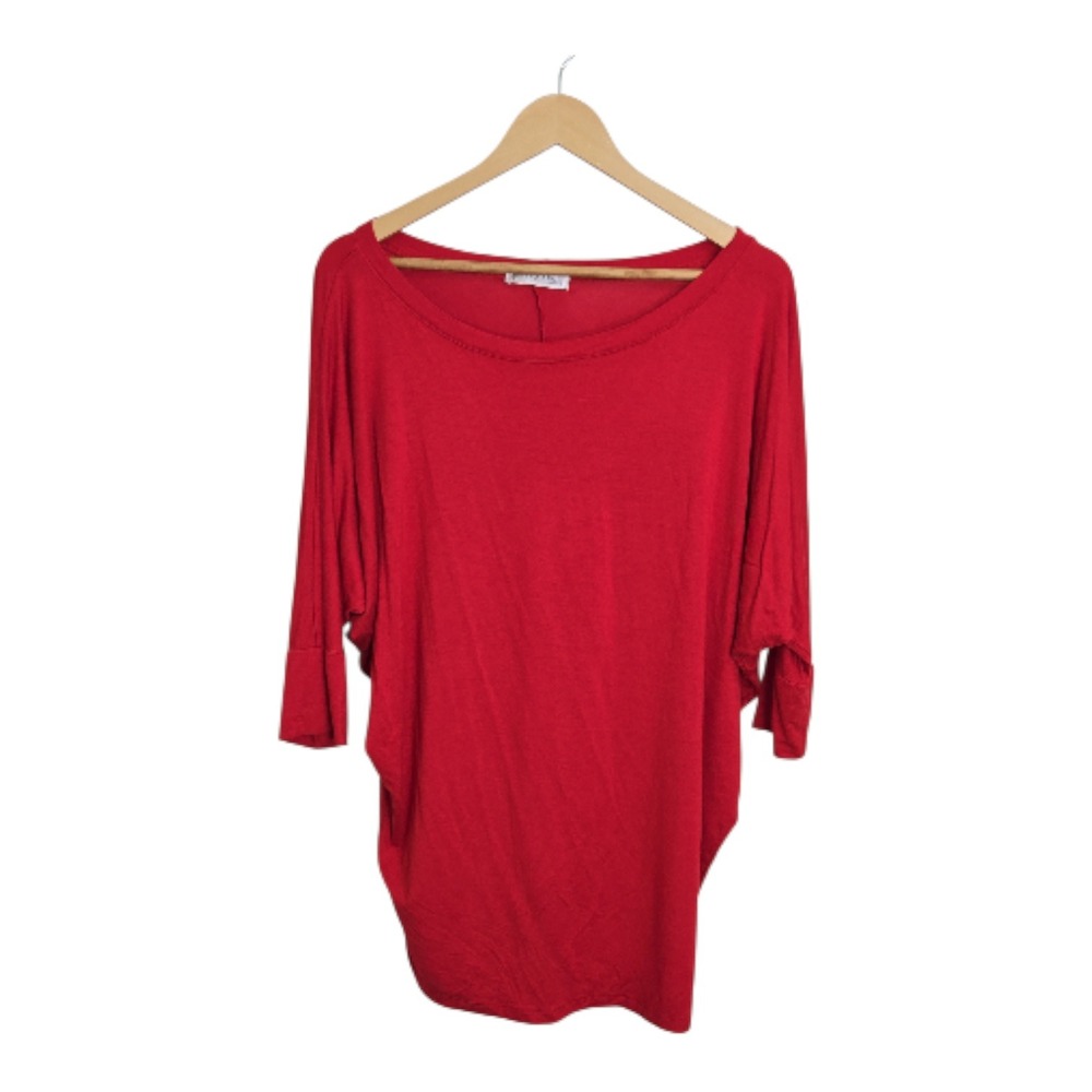 Natural life Women's Red Dolman 3/4 Sleeve Boat Neck Top Casual Shirt Soft‎